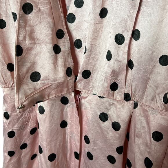 Liz Claiborne Vintage 80s Silk Pleated Polka Pot V-Neck Short Sleeve Jumpsuit 10 - Picture 7 of 10